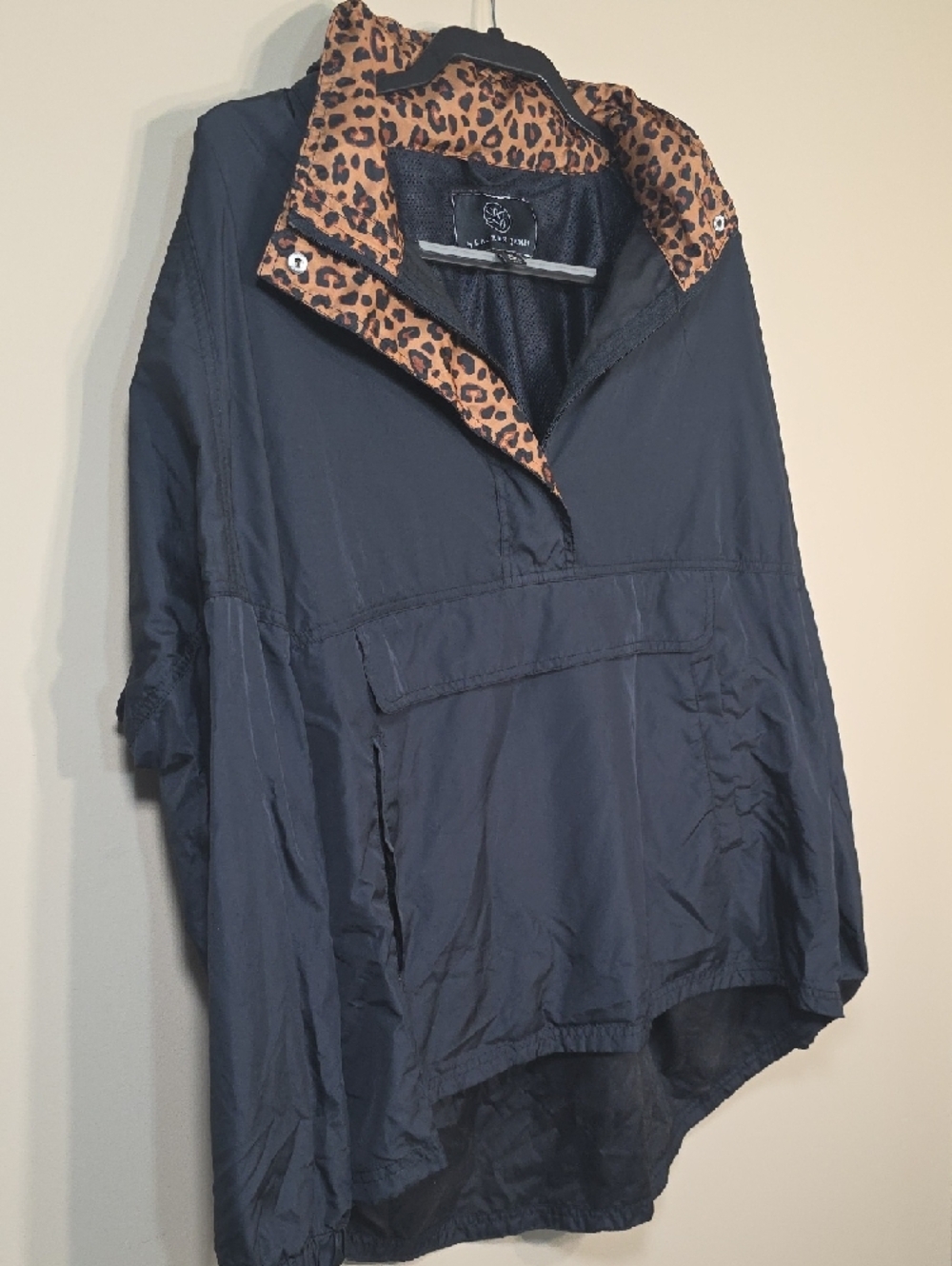 Lauren James Leopard Trim Rain Jacket | Size XL | Pullover Windbreaker With Hood - Picture 5 of 7